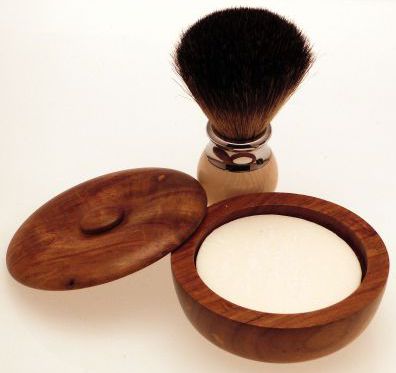 Diamond Edge Thor shaving brush, cream with small wood shaving bowl