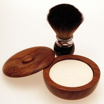 Diamond Edge Thor shaving brush, black with small wood shaving bowl