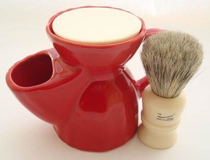 Progress Vulfix 404 shaving brush with red pottery shaving mug
