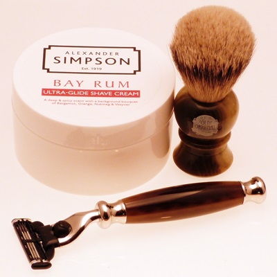 Progress Vulfix Edwardian horn razor, brush and luxury shaving cream set