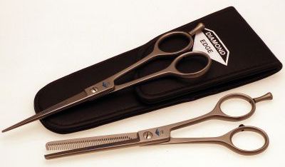 Diamond Satin Straight/thinning scissors set with pouch