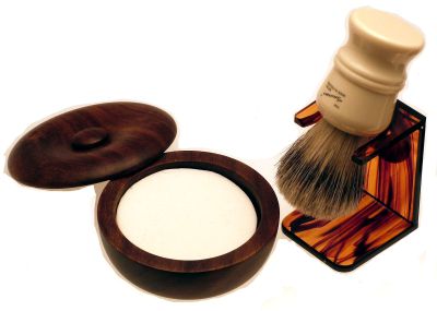 Progress Vulfix 404 shaving brush, dripstand and small wood bowl
