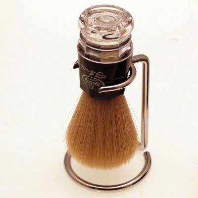 Omega Synthetic shaving brush, black with Chrome Dripstand