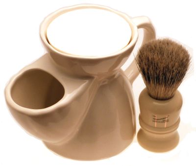 Progress Vulfix 404 shaving brush with white pottery shaving mug