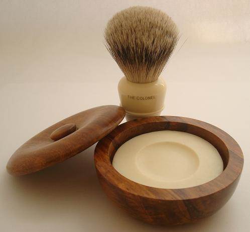 Simpsons Colonel shaving brush with small wood shaving bowl