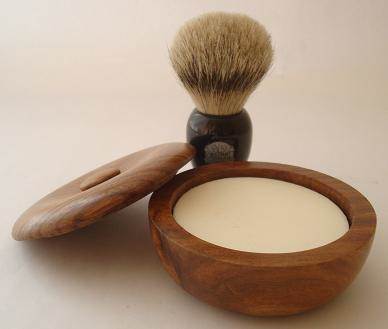 Progress Vulfix 660S medium black shaving brush with small wood shaving bowl