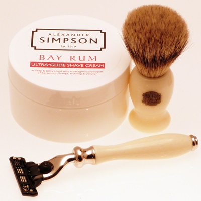 Progress Vulfix Mannin E ivory razor, brush and luxury shaving cream set