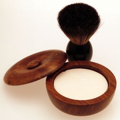 Diamond Edge Zeus shaving brush, black with small wood shaving bowl