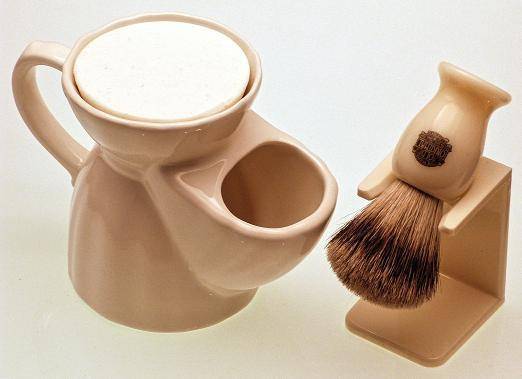 White shaving mug and brush gift set