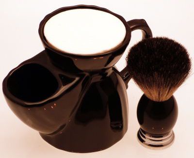 Diamond Edge Zeus shaving brush with black pottery shaving mug